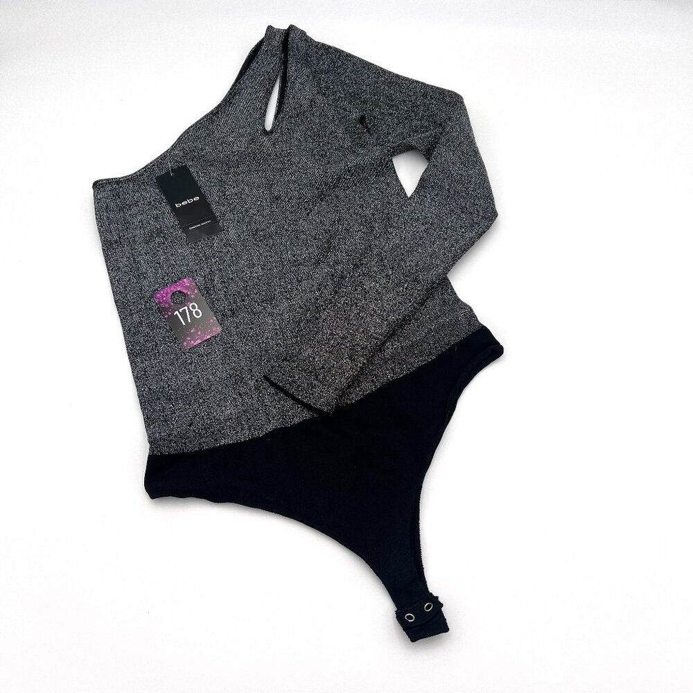 NWT Bebe Asymmetric One Shoulder Lurex Bodysuit Size SMALL